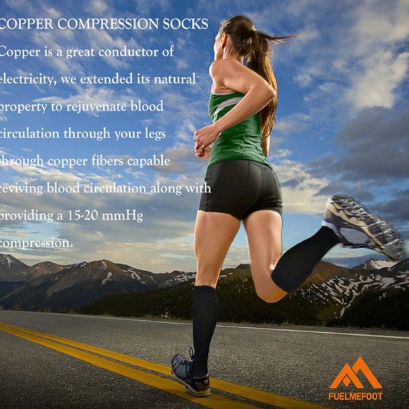 Copper Compression Knee High Socks Circulation Support Black 2 Pack - Picture 2 of 6